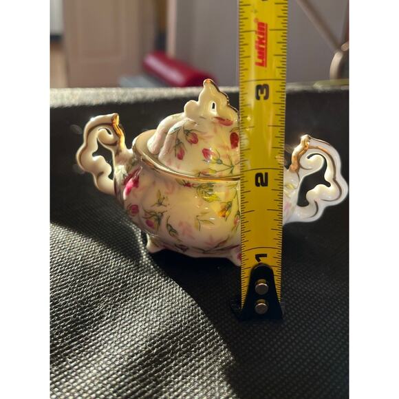 Vtg Lefton China Miniature Creamer & Covered Sugar Pink Rose Chintz NE794R Japan - Picture 10 of 10